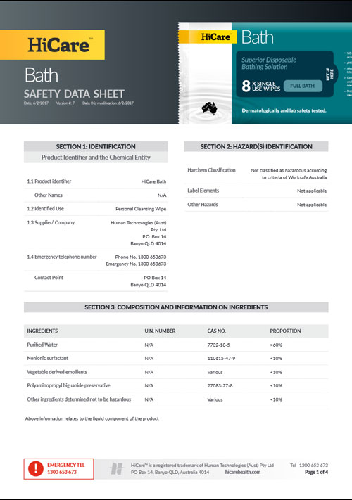 HiCare Health's Material Safety Data Sheet