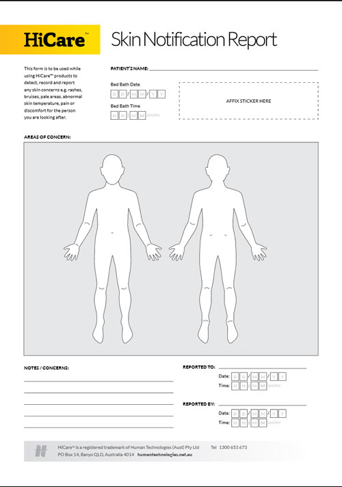 HiCare Health's Skin Report Sheet